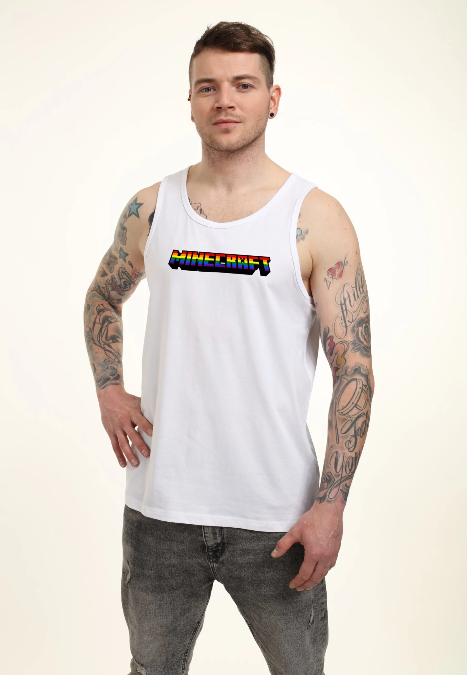 Henry Tiger Minecraft Mc Rainbow Logo Tank - Top - White - Afbeelding 3