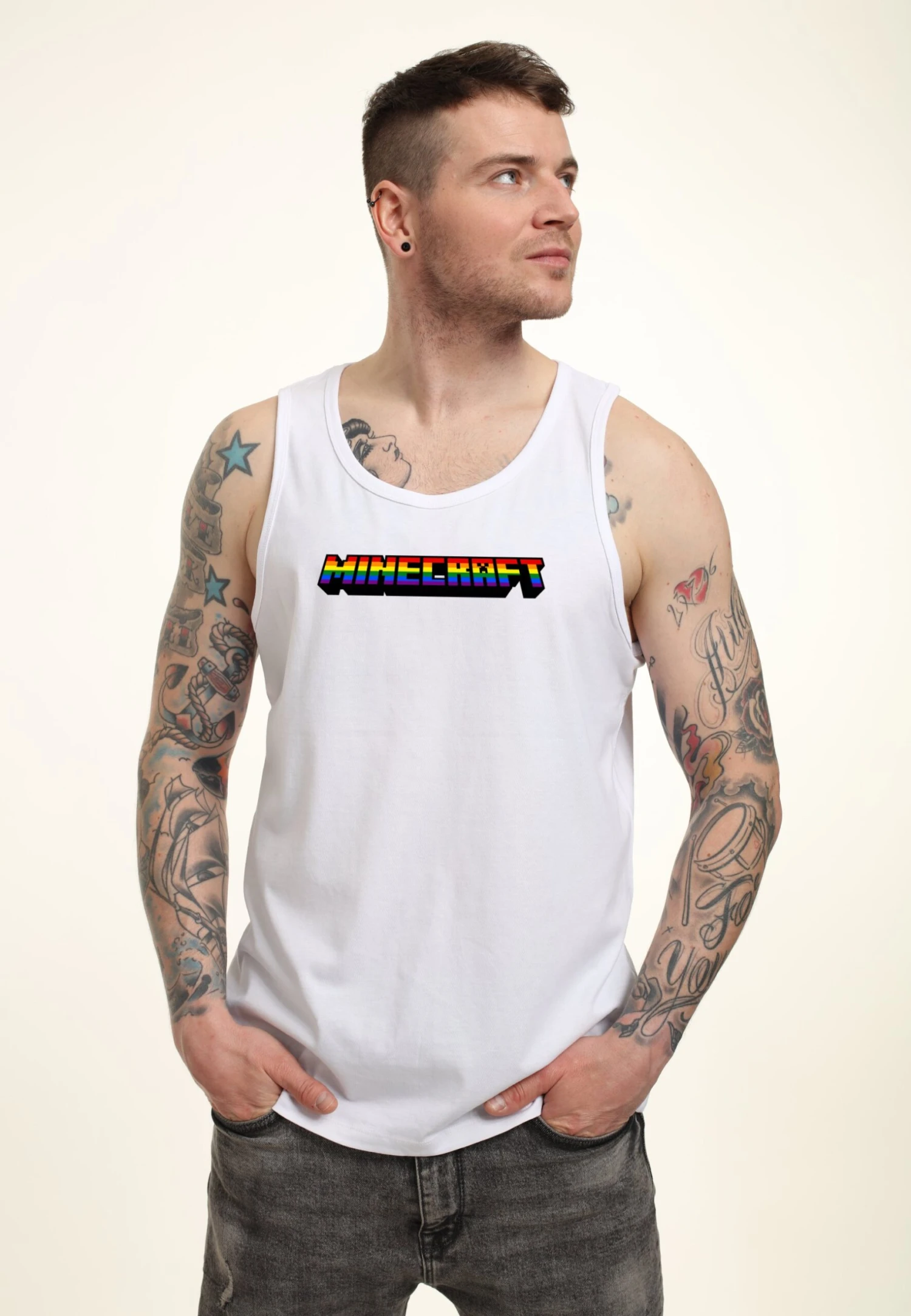 Henry Tiger Minecraft Mc Rainbow Logo Tank - Top - White