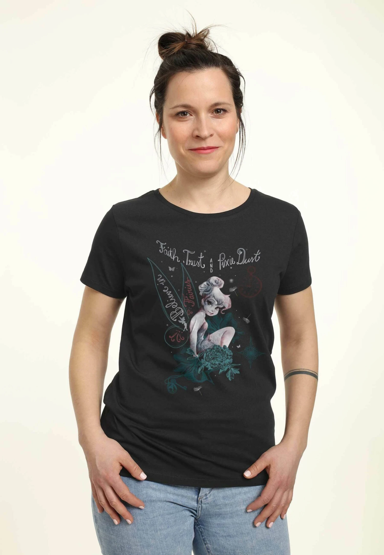 Henry Tiger Peter Pan Tink In Fairy Land - T-Shirt Print - Black