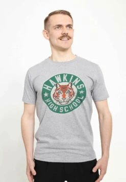 Henry Tiger Stranger Things Hawkins High Tiger Emblem Unisex - T-Shirt Print - Melange Grey