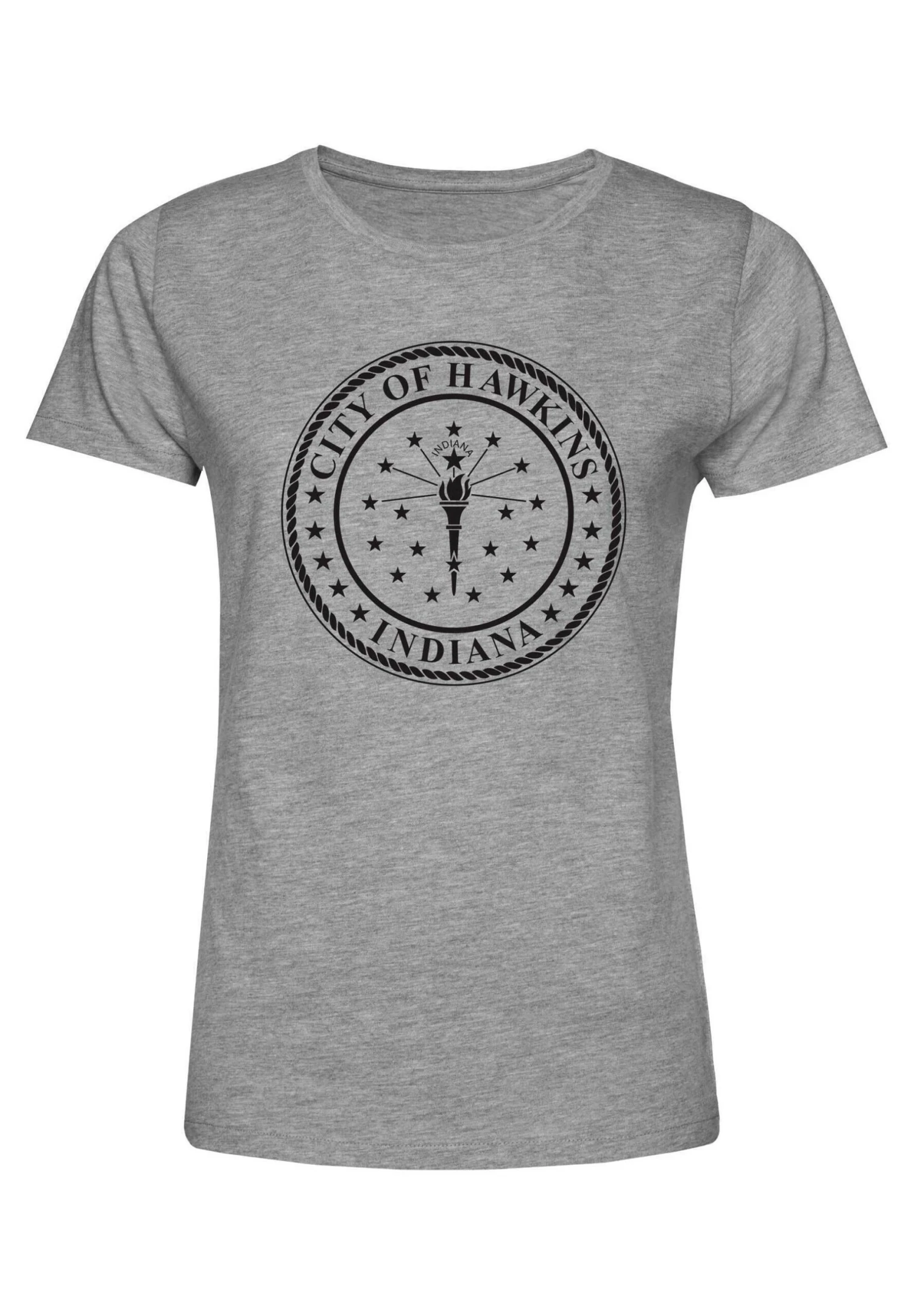 Henry Tiger Stranger Things Hawkins City Seal - T-Shirt Print - Heather Grey - Afbeelding 5