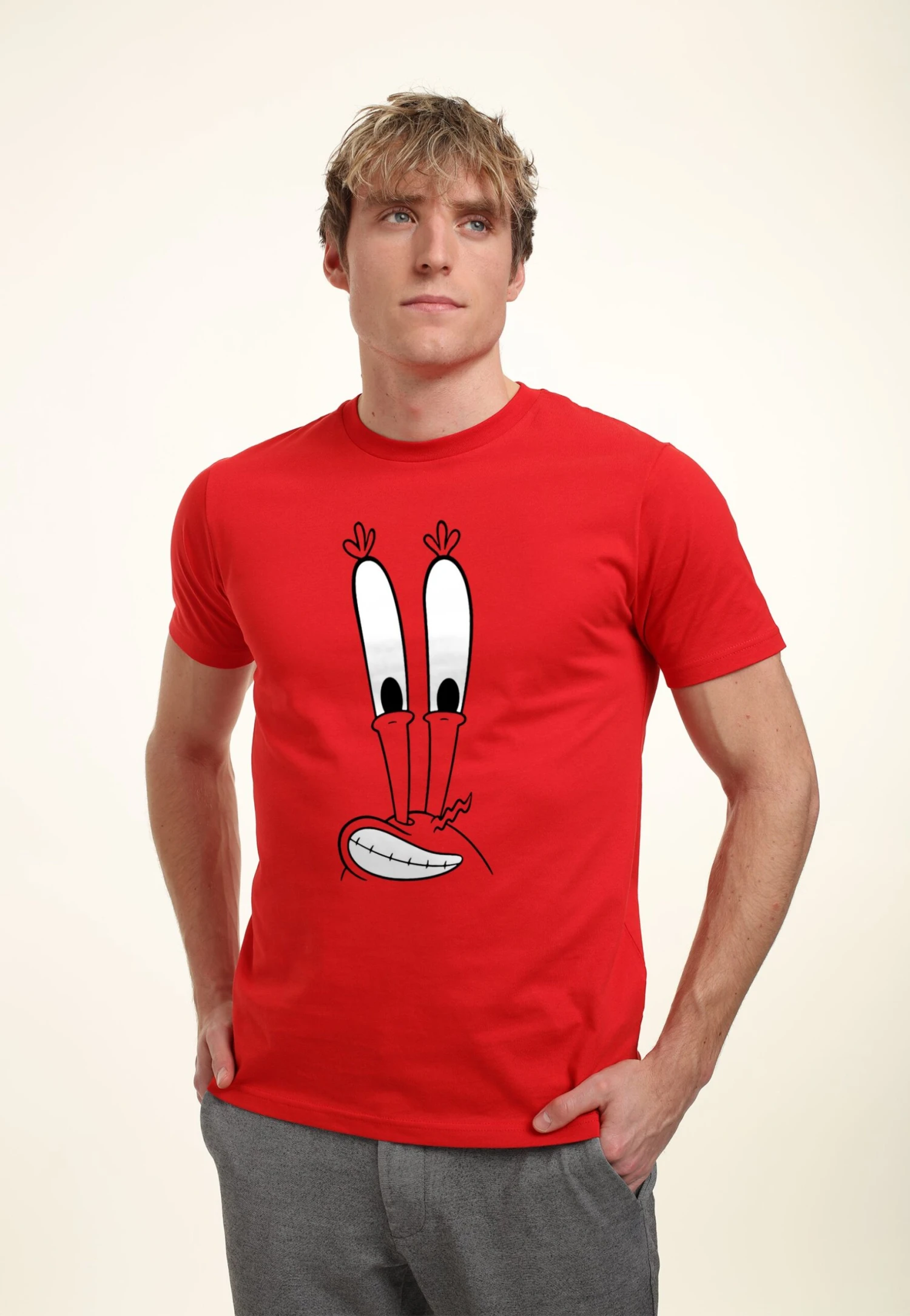 Henry Tiger Spongebob Squarepants Mr Krabs Big Face - T-Shirt Print - Red