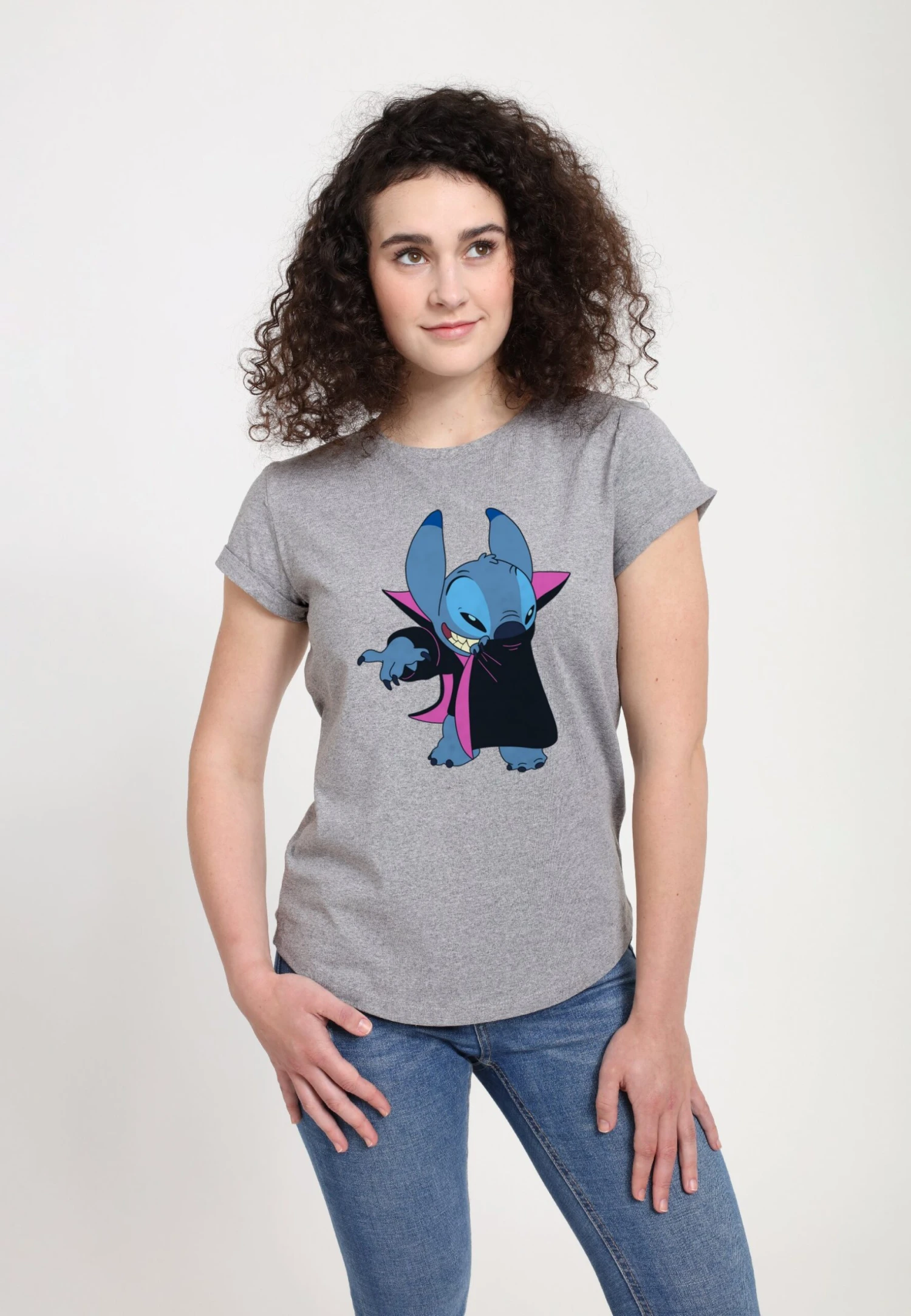 Henry Tiger Lilo & Stitch Vampire Stitch - T-Shirt Print - Melange Grey - Afbeelding 3