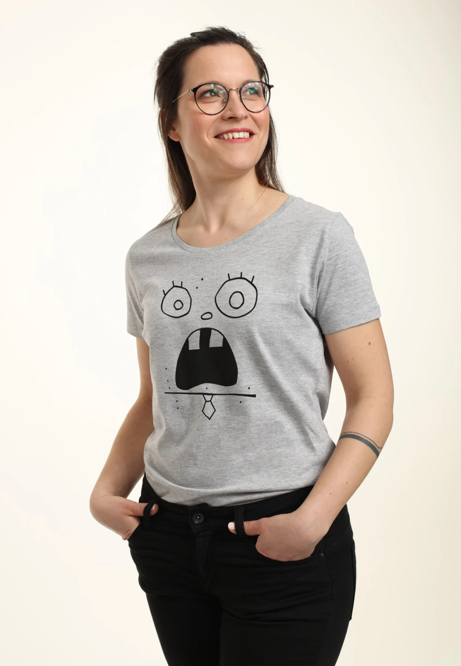 Henry Tiger Spongebob Squarepants Doodlebob Face Tee - T-Shirt Print - Heather Grey - Afbeelding 3