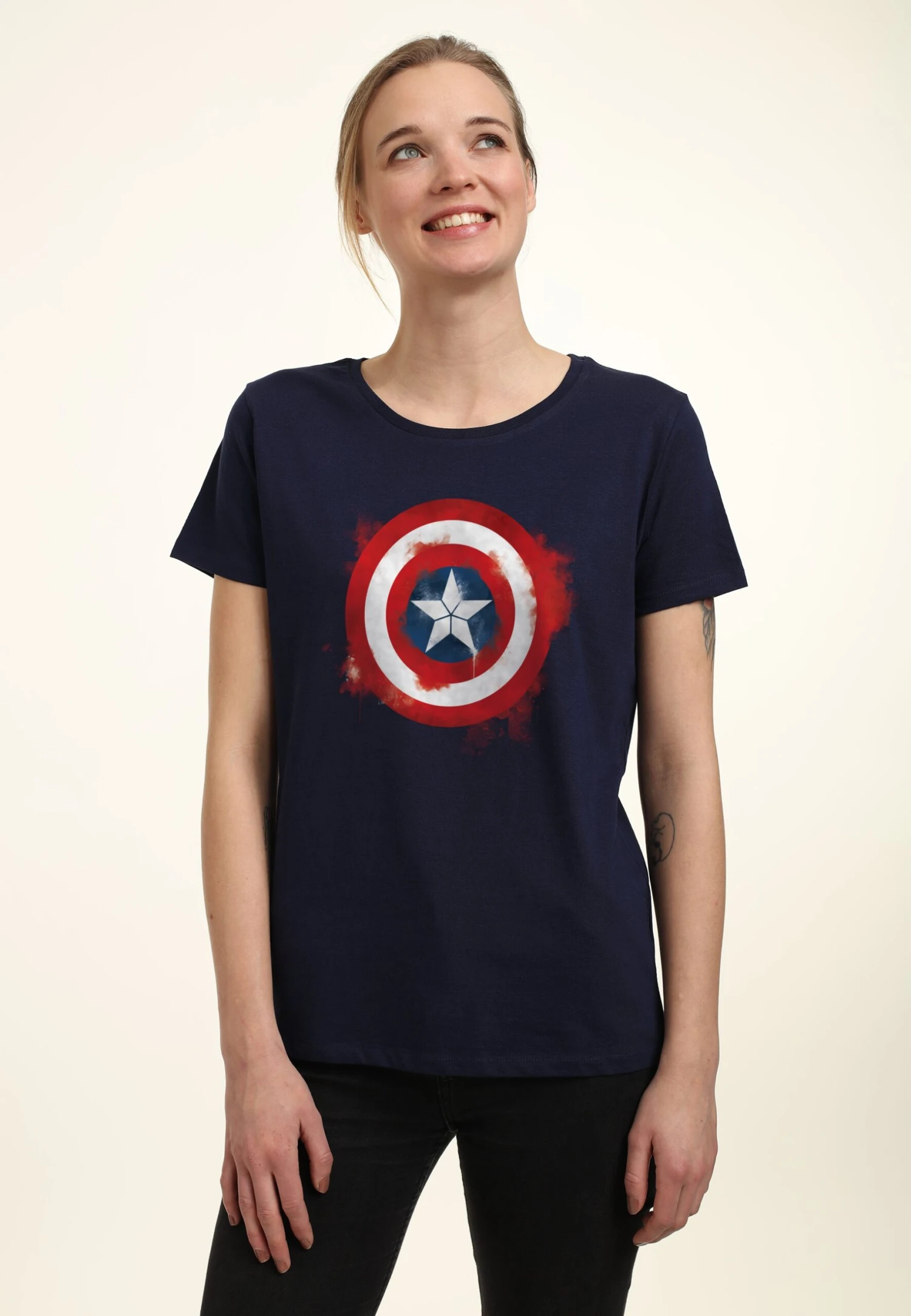 Henry Tiger Avengers: Endgame Captain America Spray Logo - T-Shirt Print - Navy Blue