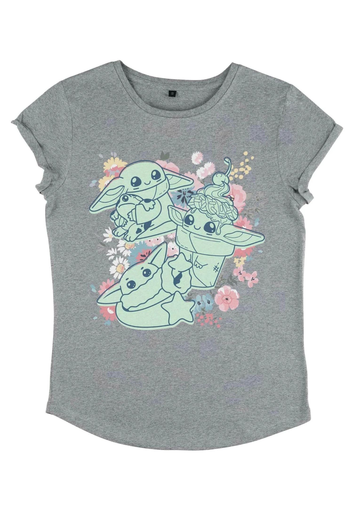 Henry Tiger The Mandalorian Spring Chibi Grogu - T-Shirt Print - Melange Grey - Afbeelding 3