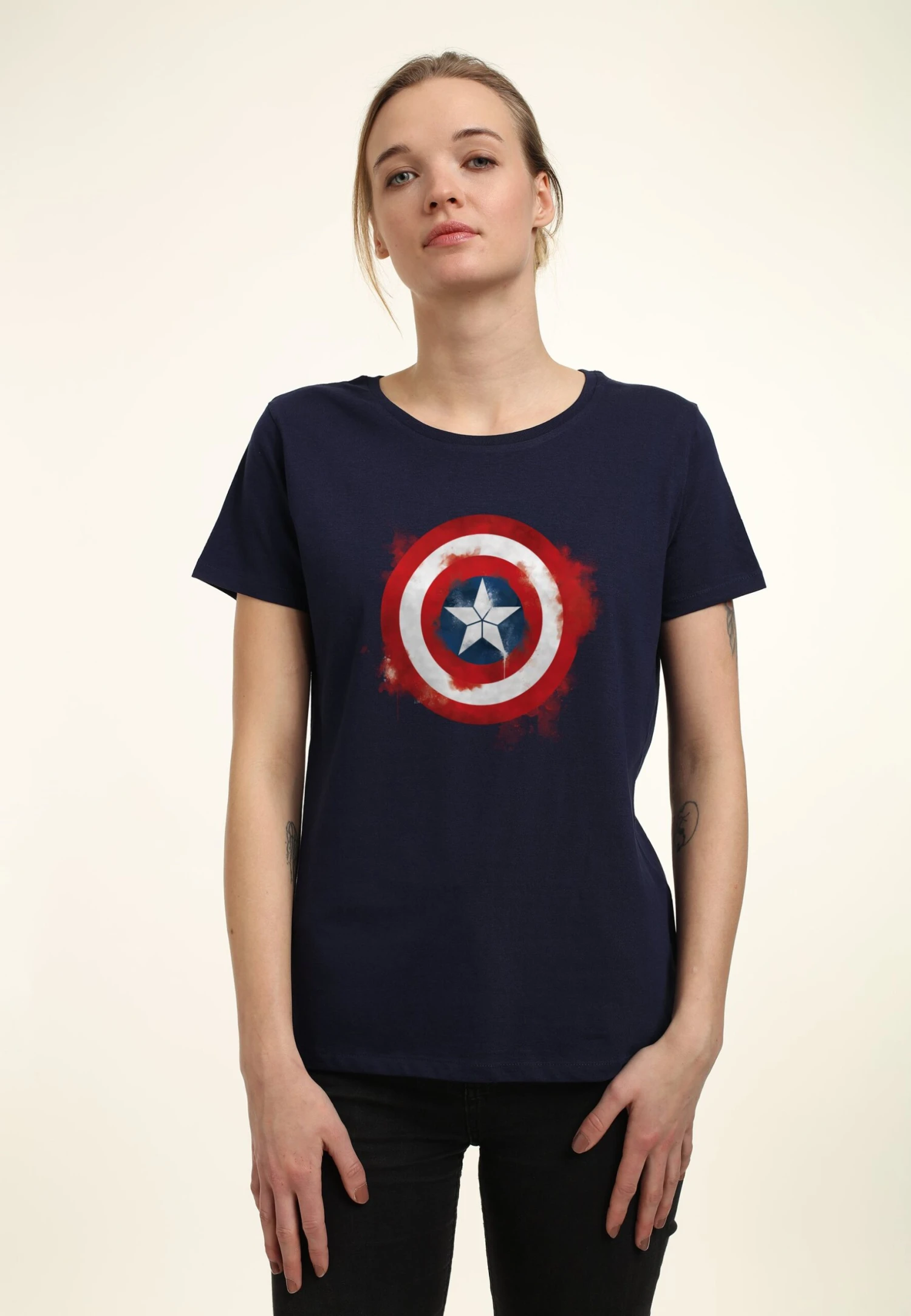 Henry Tiger Avengers: Endgame Captain America Spray Logo - T-Shirt Print - Navy Blue - Afbeelding 3