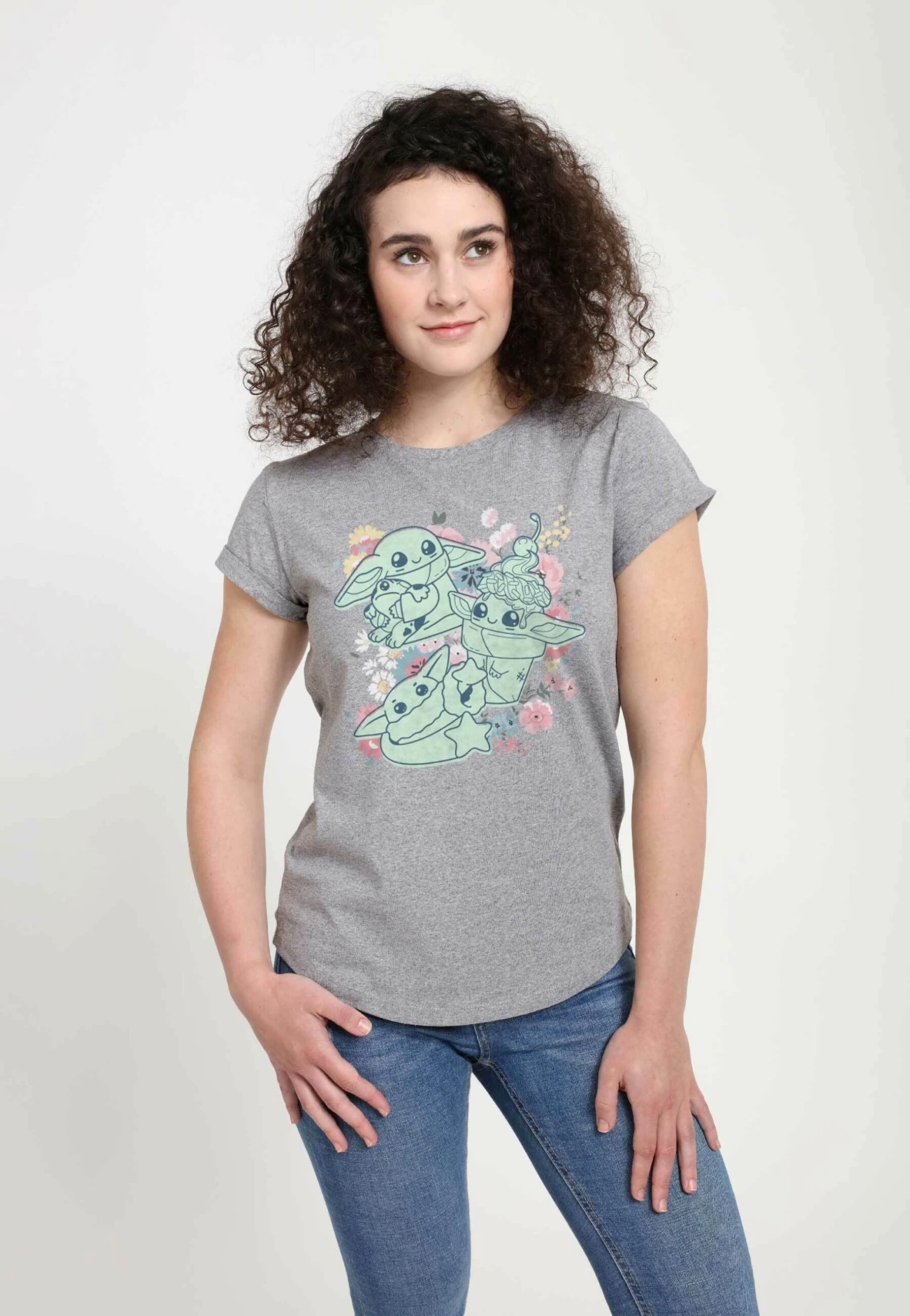Henry Tiger The Mandalorian Spring Chibi Grogu - T-Shirt Print - Melange Grey