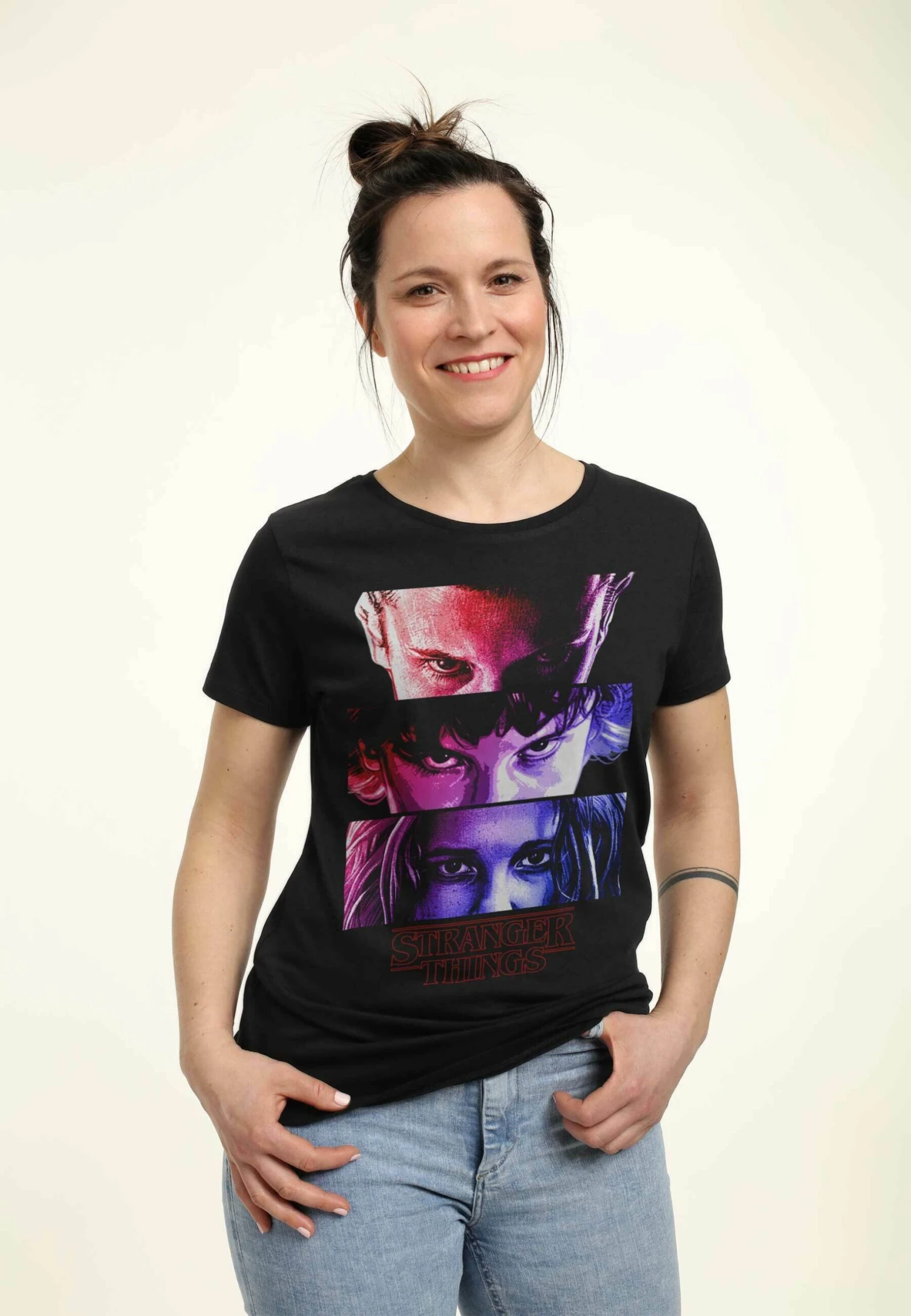 Henry Tiger Stranger Things Eleven Eyes - T-Shirt Print - Black - Afbeelding 3