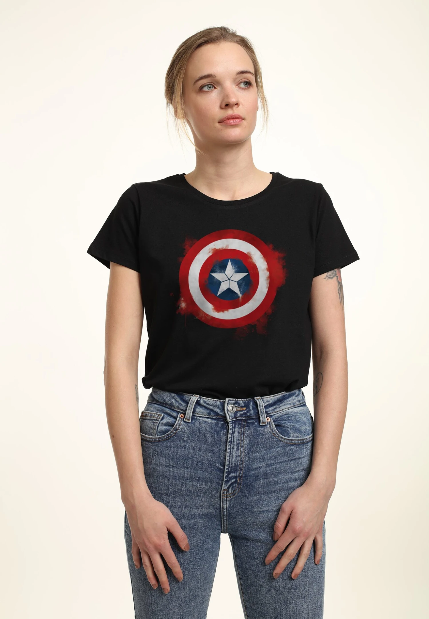 Henry Tiger Avengers: Endgame Captain America Spray Logo - T-Shirt Print - Black - Afbeelding 4