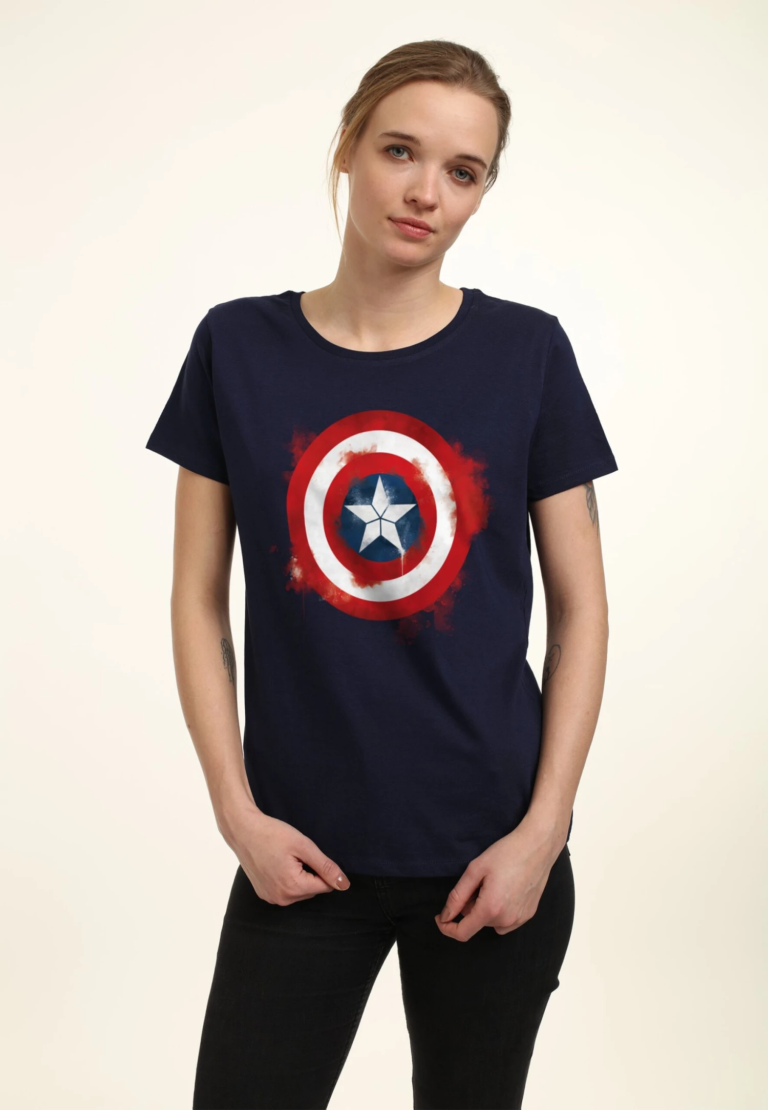 Henry Tiger Avengers: Endgame Captain America Spray Logo - T-Shirt Print - Navy Blue - Afbeelding 4