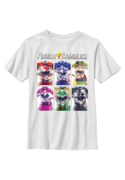 Henry Tiger Power Rangers Holding Helmets- T-Shirt Print - White