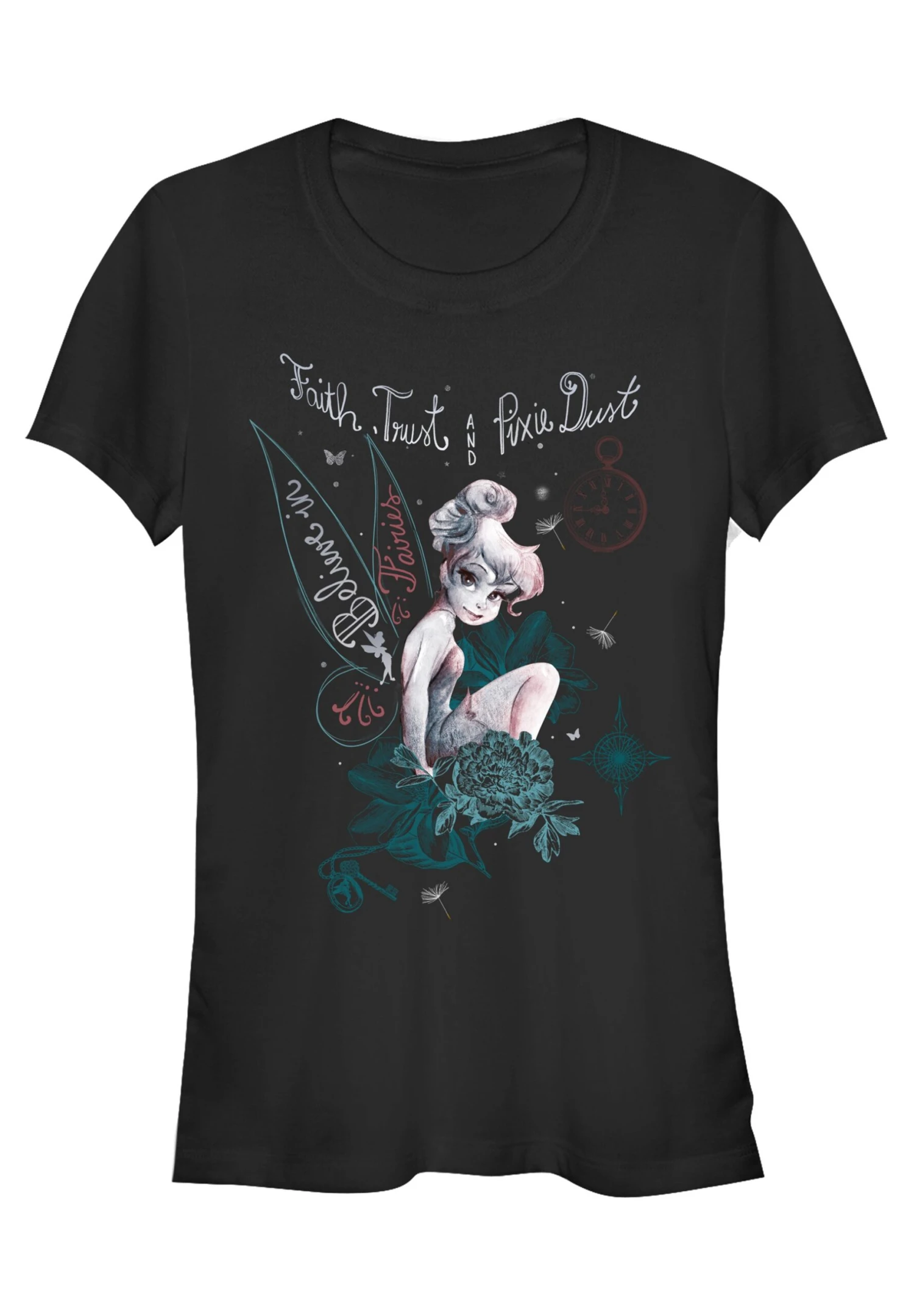 Henry Tiger Peter Pan Tink In Fairy Land - T-Shirt Print - Black