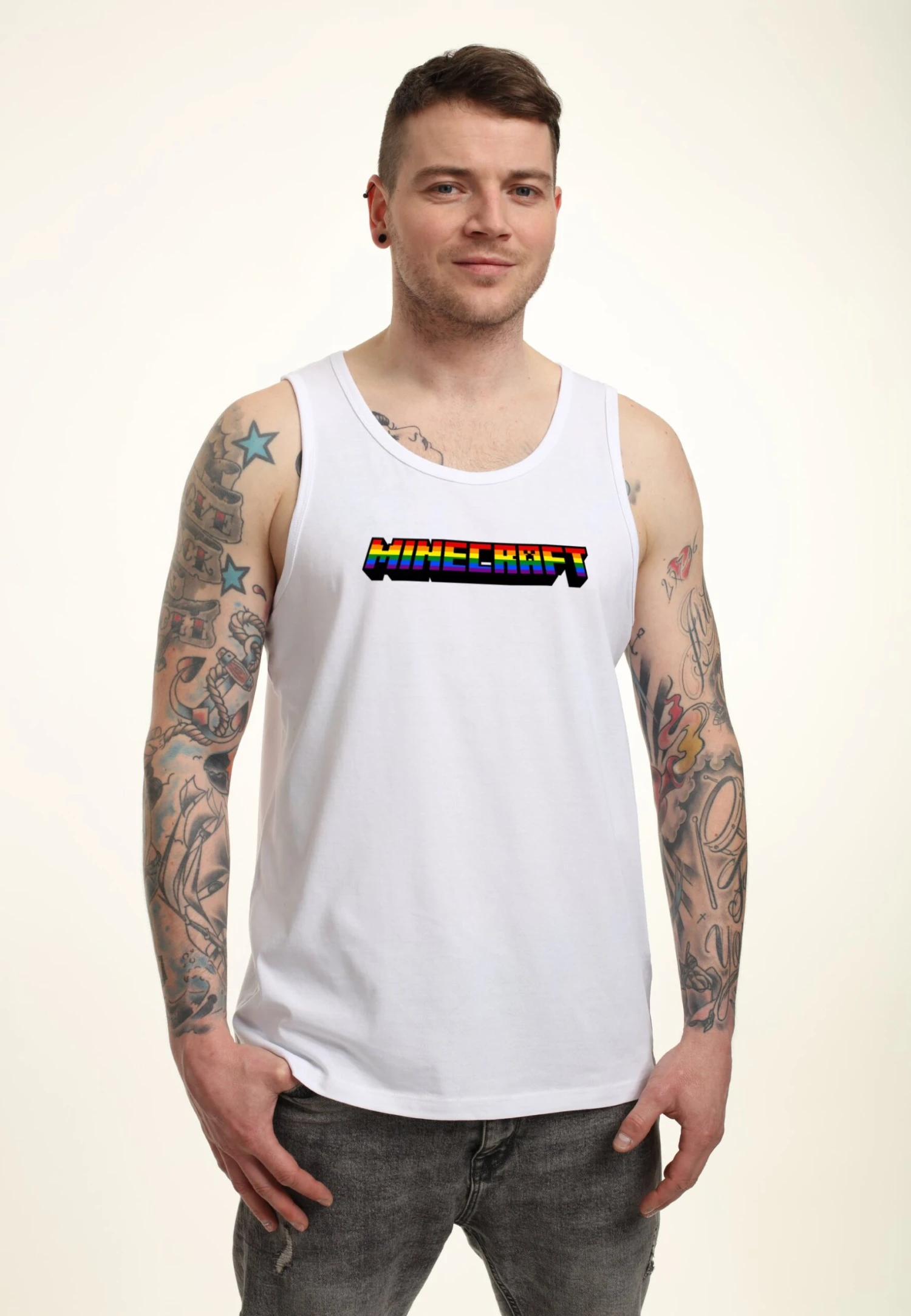 Henry Tiger Minecraft Mc Rainbow Logo Tank - Top - White - Afbeelding 2
