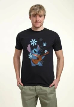 Henry Tiger Lilo & Stitch Stitch Flowers Unisex - T-Shirt Print - Navy Blue
