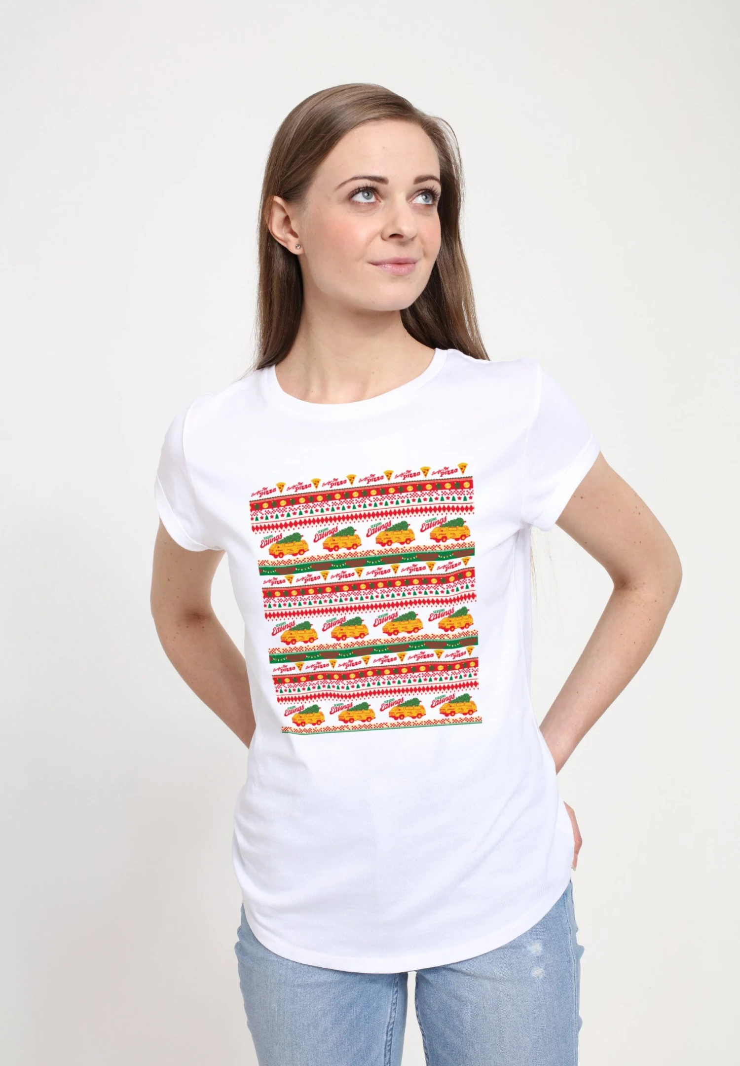 Henry Tiger Stranger Things Surfer Boy Pizza Sweater - T-Shirt Print - White - Afbeelding 4