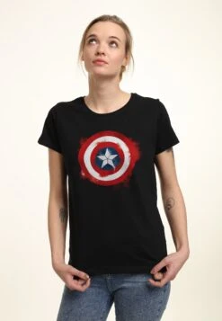 Henry Tiger Avengers: Endgame Captain America Spray Logo - T-Shirt Print - Black