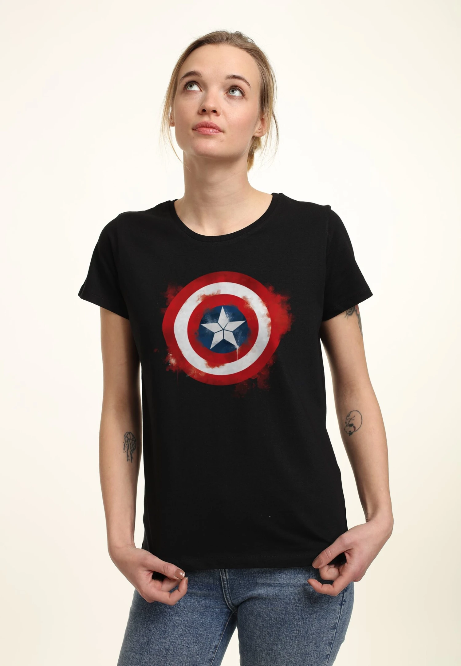 Henry Tiger Avengers: Endgame Captain America Spray Logo - T-Shirt Print - Black
