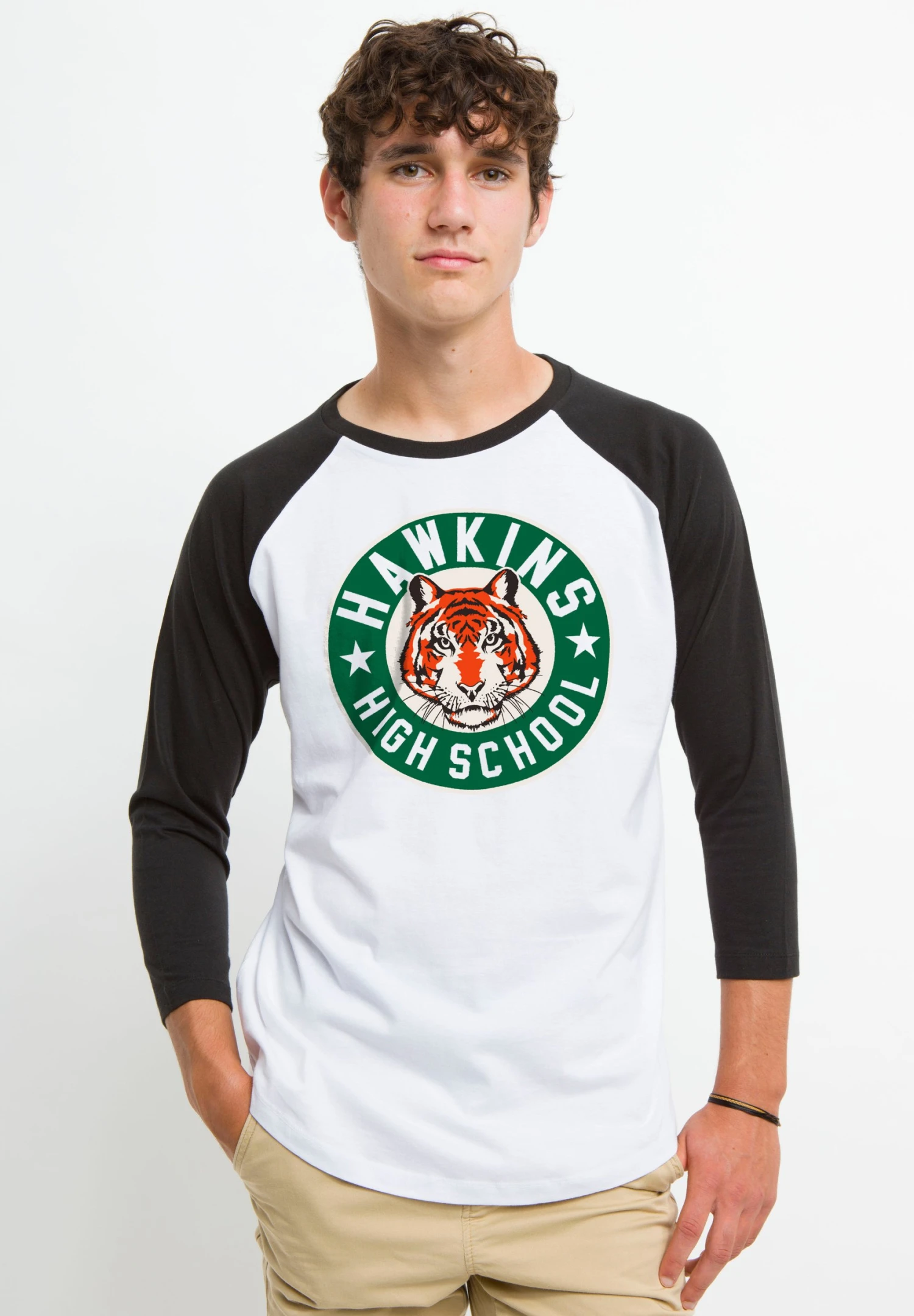 Henry Tiger Stranger Things Hawkins High Tiger Emblem - Longsleeve - White/Black - Afbeelding 3